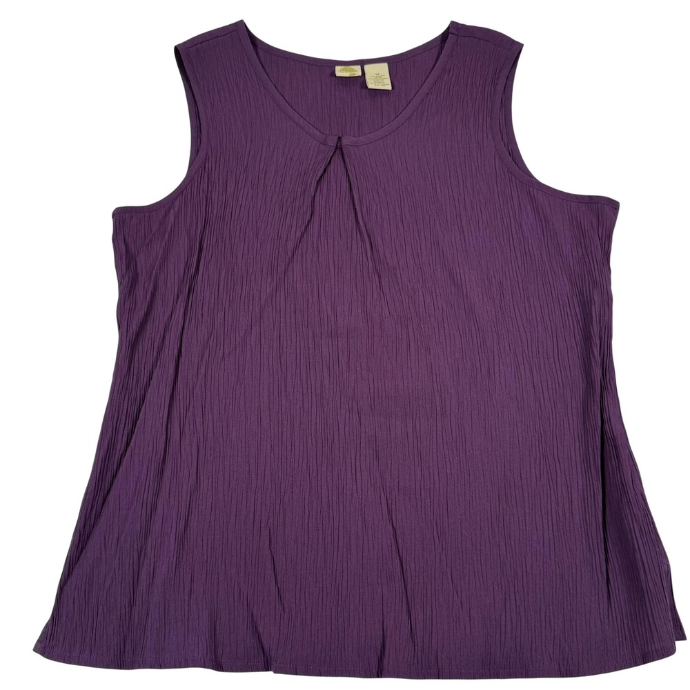 Islander Tunic Top 1X Pleated Crinkle Knit Sleeveless Vacation Breezy Boho Retro